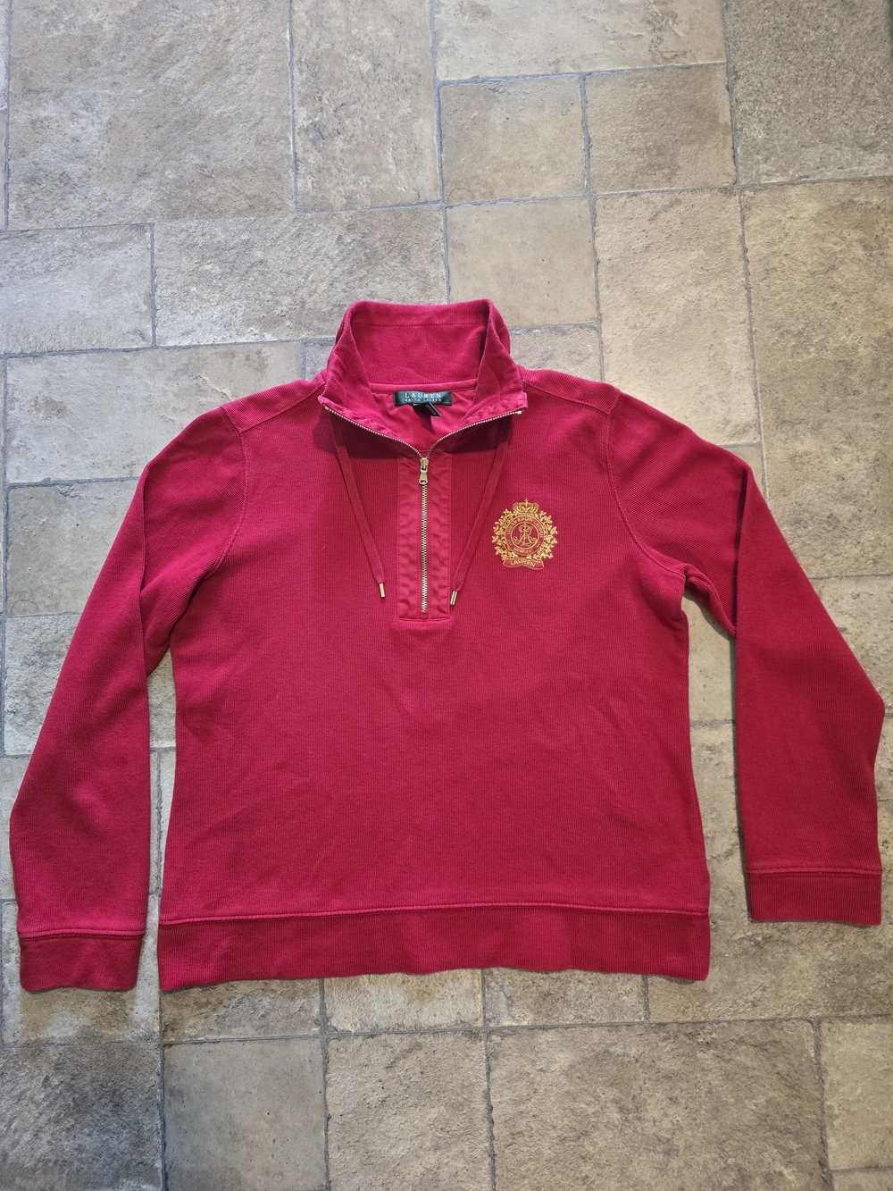Lauren Ralph Lauren Red Mock Neck Half-Zip Sweater